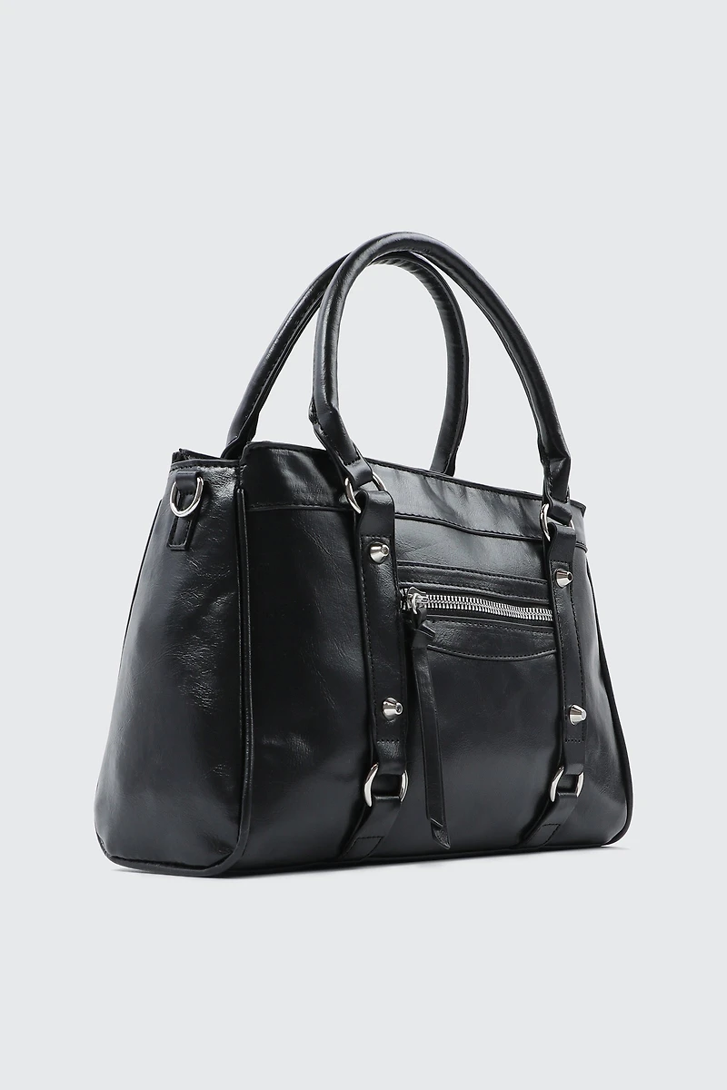 Crinkle Faux Leather Tote Bag