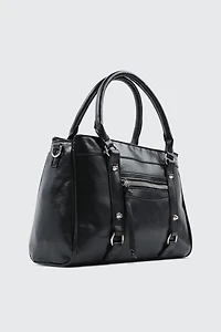 Crinkle Faux Leather Tote Bag