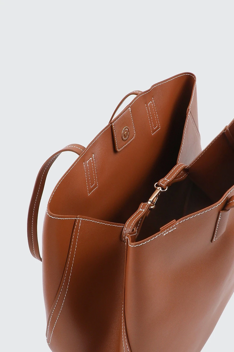 Large Faux Leather Tote Bag with Pouch