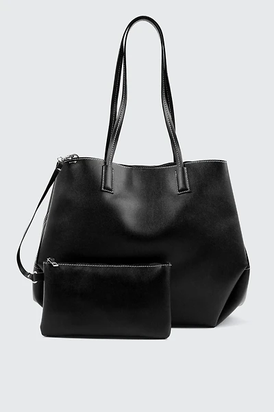 Large Faux Leather Tote Bag with Pouch