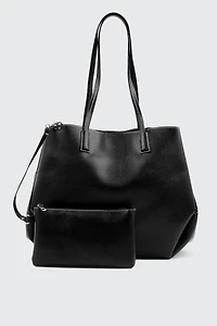 Large Faux Leather Tote Bag with Pouch