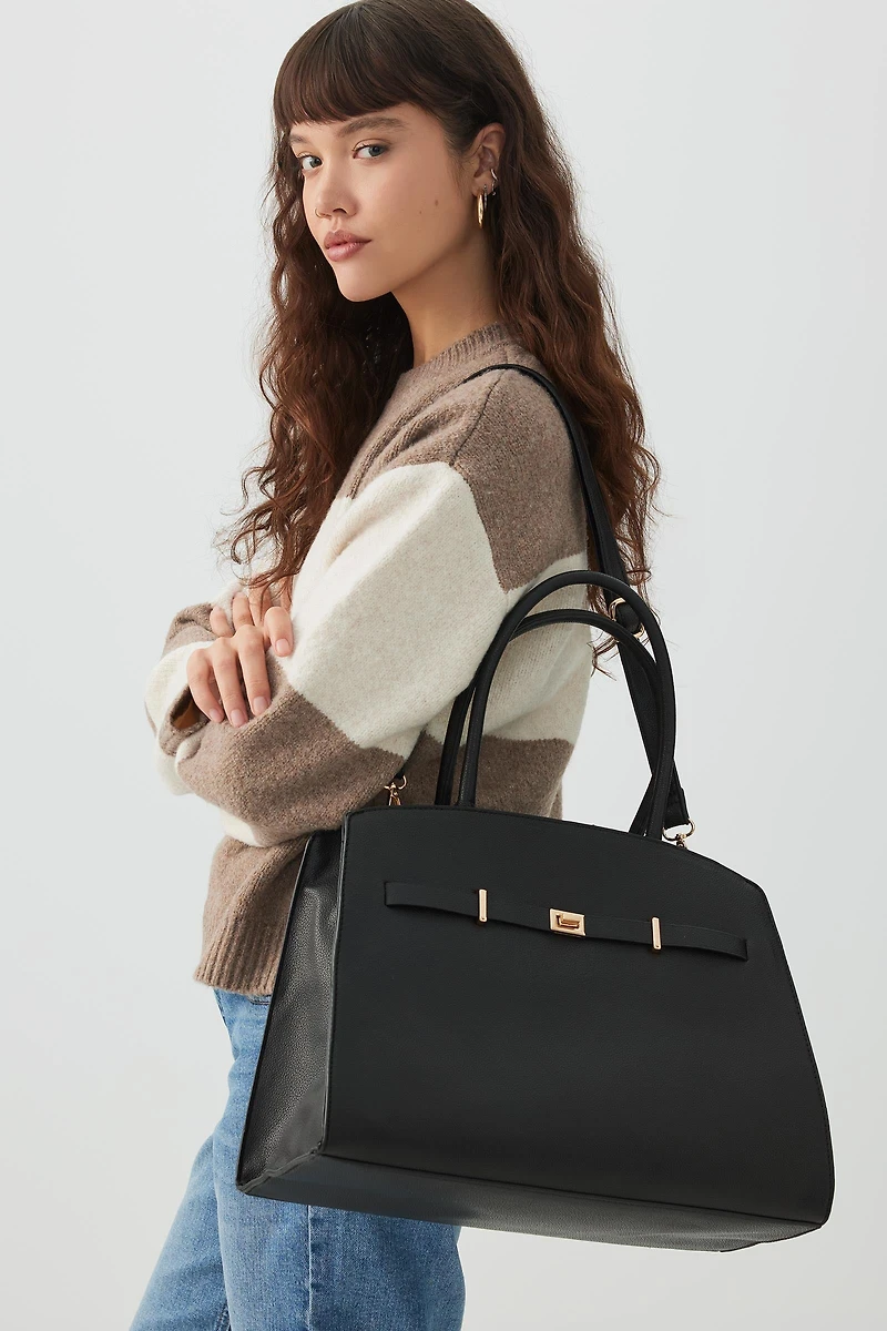 Large Faux Leather Tote Bag