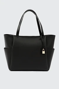 Faux Leather Tote Bag with Padlock Charm