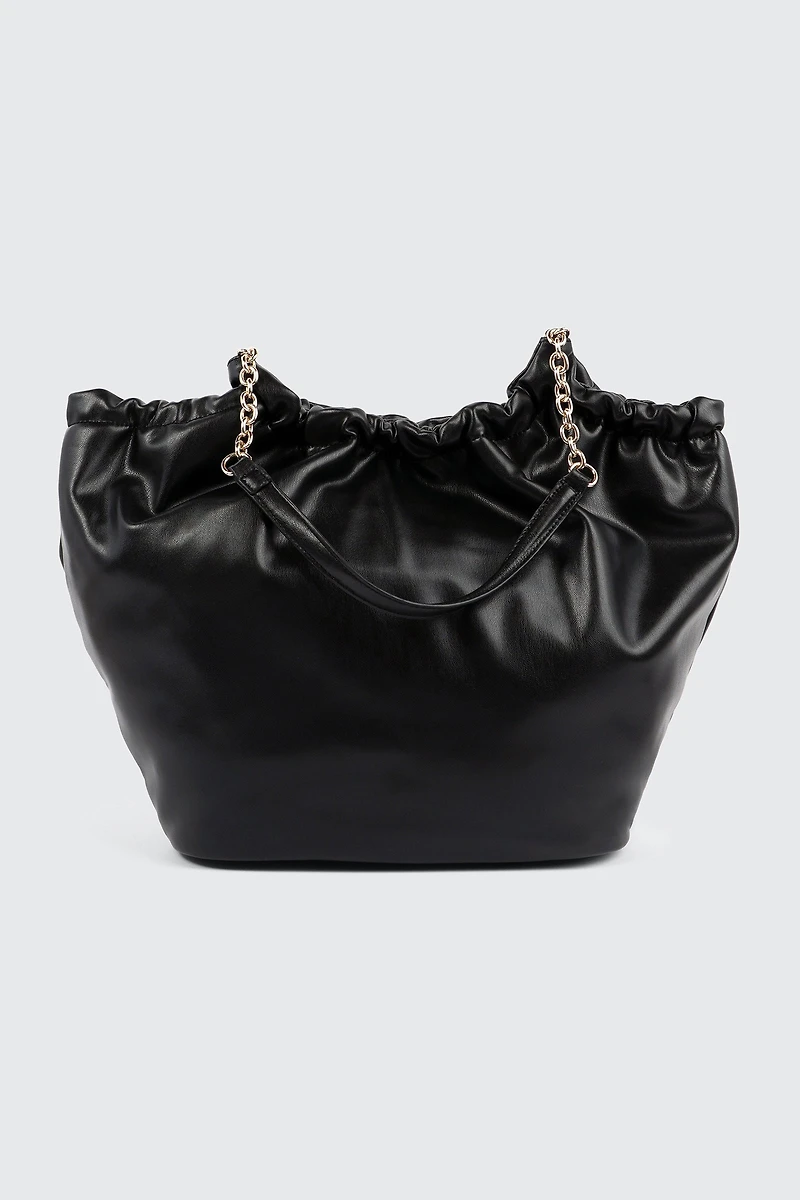 Ruched Tote Bag with Chain Straps