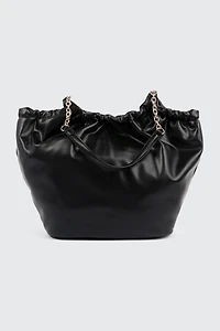Ruched Tote Bag with Chain Straps