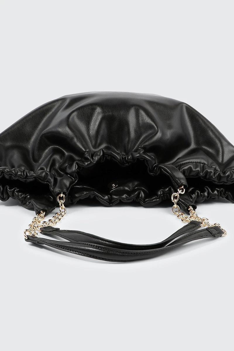 Ruched Tote Bag with Chain Straps