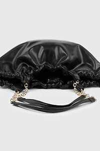 Ruched Tote Bag with Chain Straps