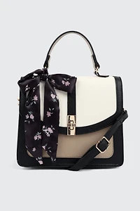 Top Handle Square Bag with Scarf Detail