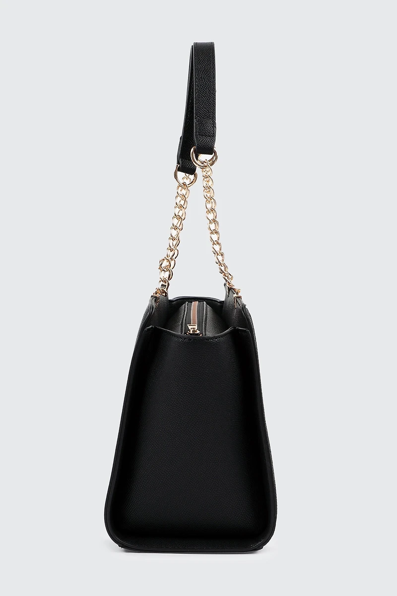 Faux Leather Tote Bag with Chain Straps