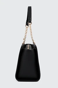 Faux Leather Tote Bag with Chain Straps
