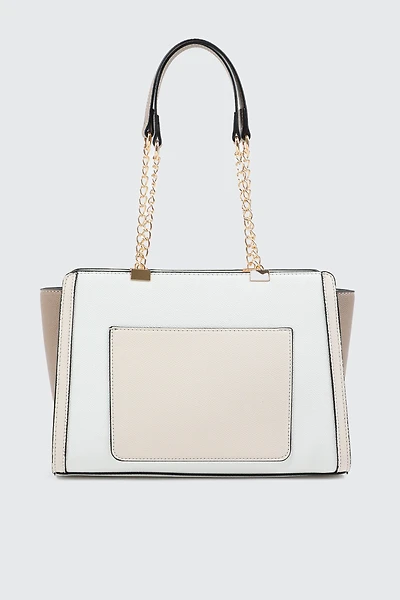 Faux Leather Tote Bag with Chain Straps