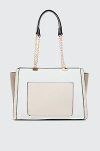 Faux Leather Tote Bag with Chain Straps