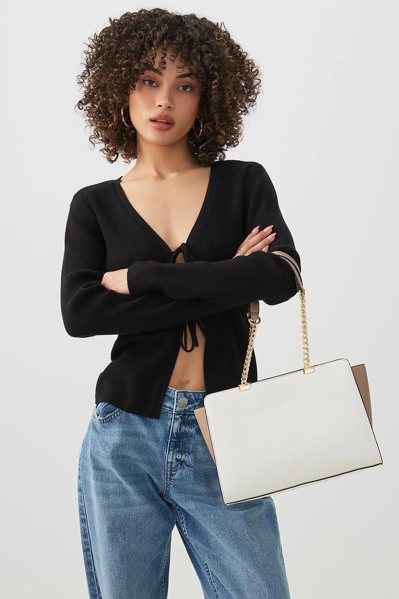 Sac fourre-tout en faux cuir et anses en chaîne