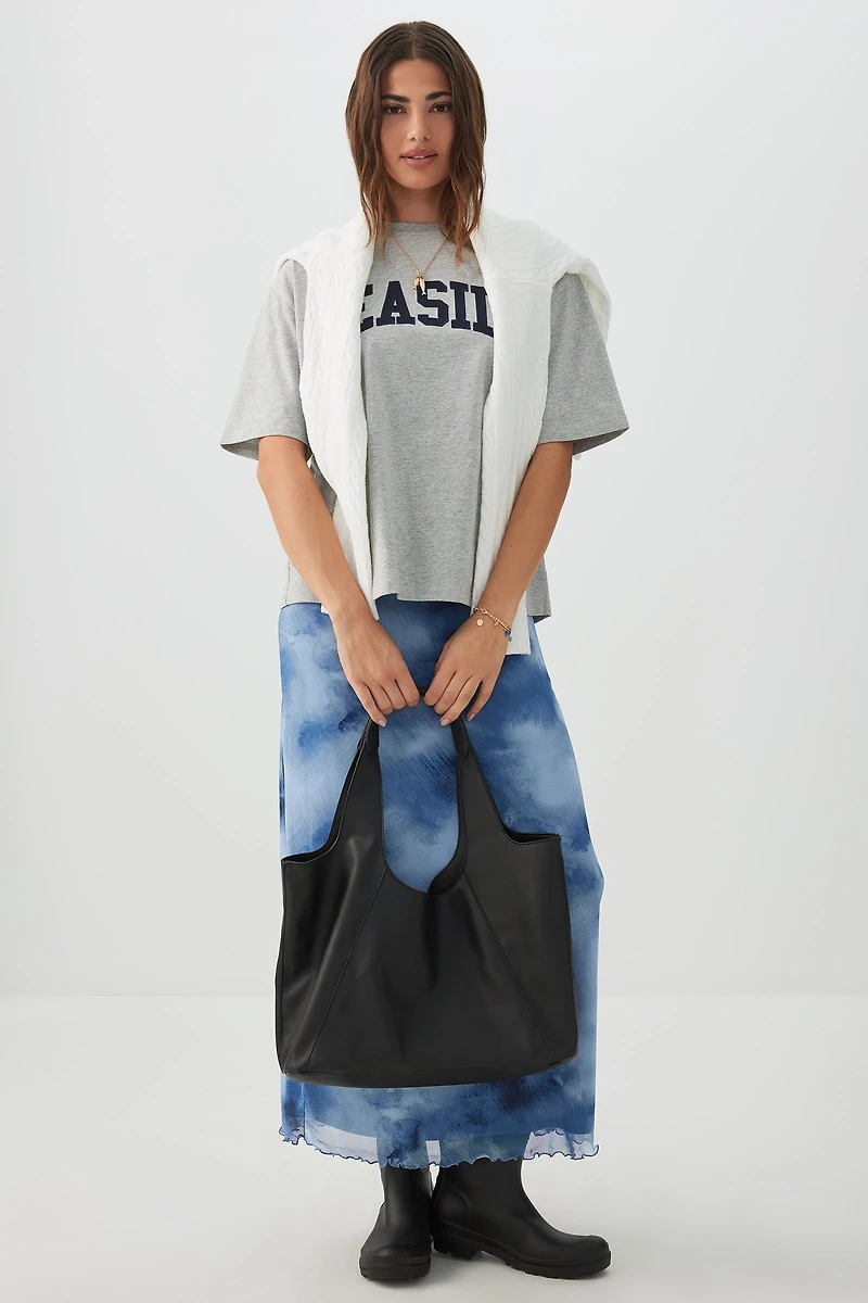 Large Faux Leather Slouchy Shoulder Bag