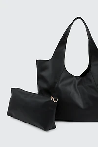 Large Faux Leather Slouchy Shoulder Bag