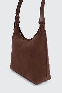 Faux Suede Shoulder Bag with Buckle Detail