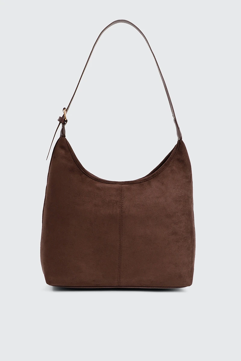 Faux Suede Shoulder Bag with Buckle Detail