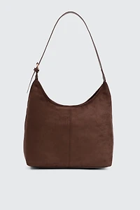 Faux Suede Shoulder Bag with Buckle Detail
