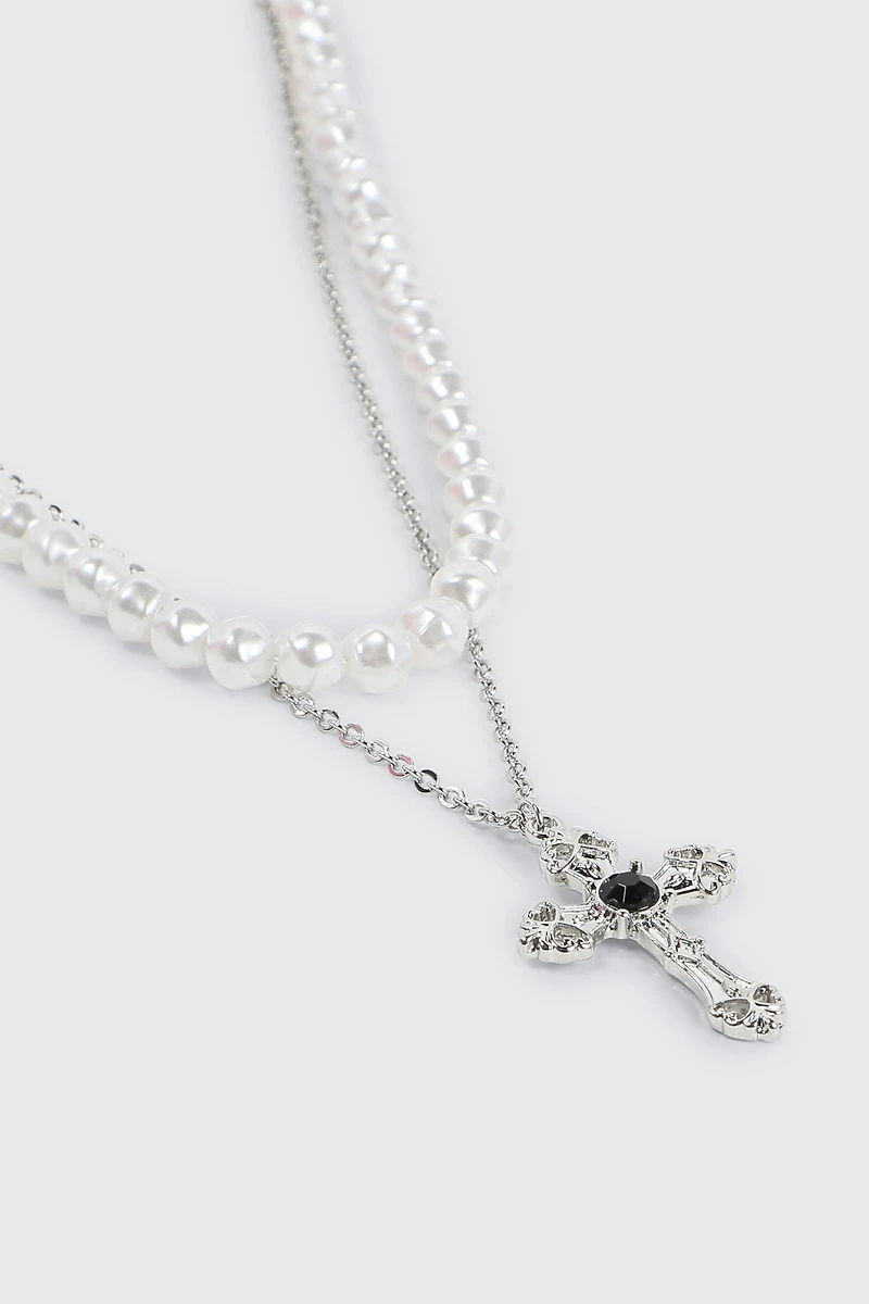 Cross Pendant Layered Necklace