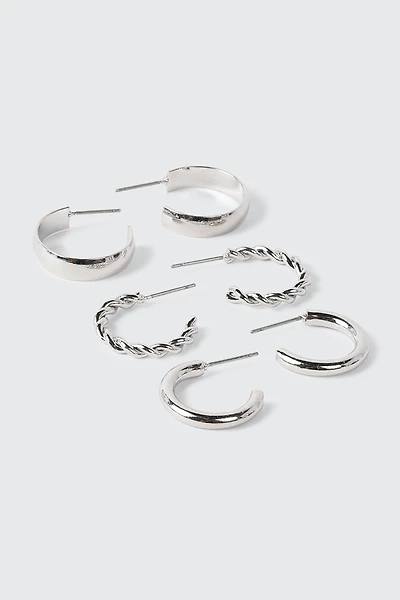 3-Pack 14K White Gold Plated Hoop Earrings