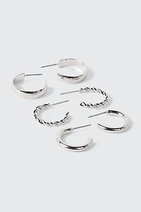 3-Pack 14K White Gold Plated Hoop Earrings