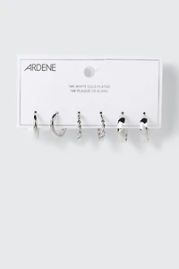 3-Pack 14K White Gold Plated Hoop Earrings