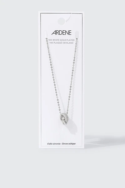 Collier anneaux entrelacés plaqué or blanc 14K