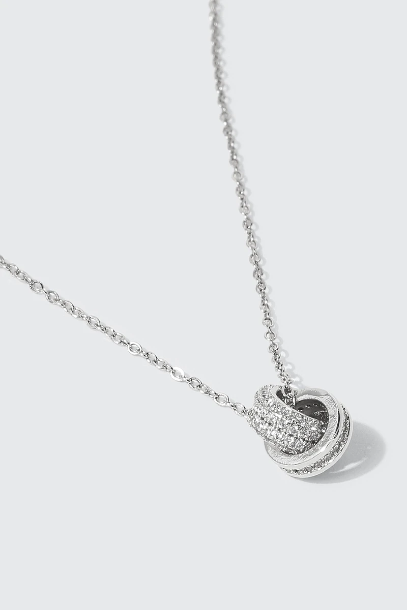 Collier anneaux entrelacés plaqué or blanc 14K