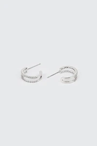 14K White Gold Plated Hoop Earrings