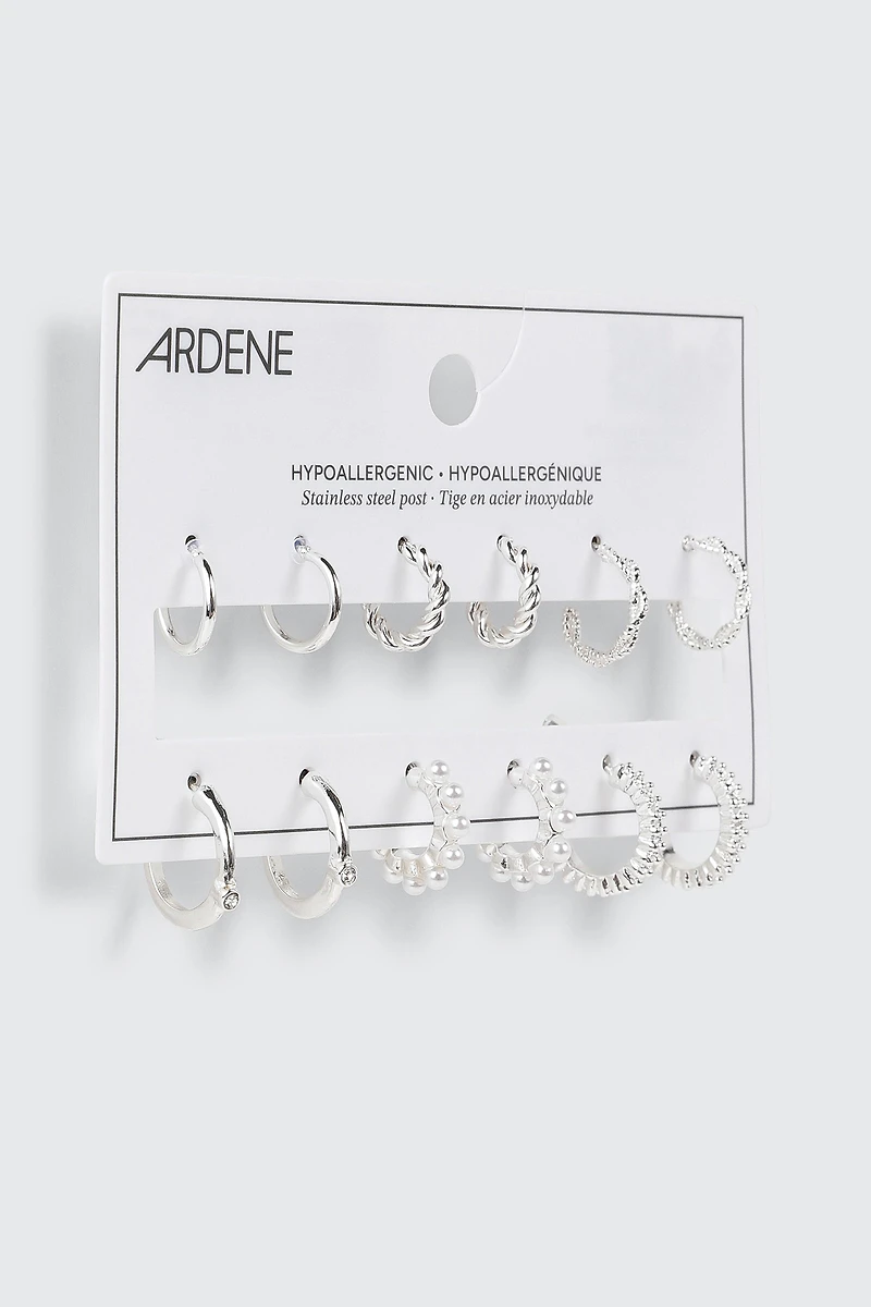 3-Pair Twisted Huggie Hoop Earrings