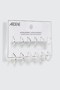 3-Pair Twisted Huggie Hoop Earrings