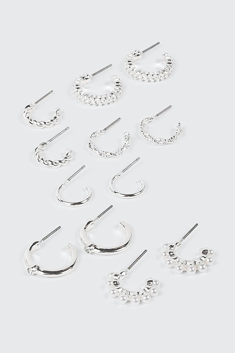 3-Pair Twisted Huggie Hoop Earrings
