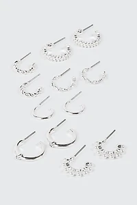 3-Pair Twisted Huggie Hoop Earrings