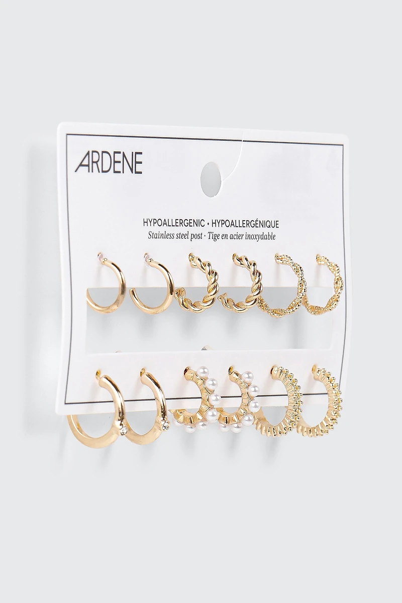 3-Pair Twisted Huggie Hoop Earrings