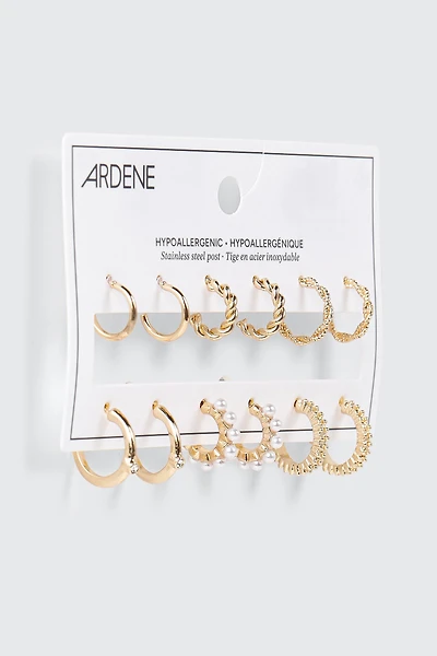 3-Pair Twisted Huggie Hoop Earrings
