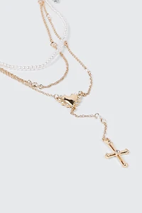 Layered Pearl Charm Necklace