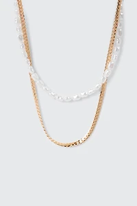 Layered Faux Pearl Chain Necklace