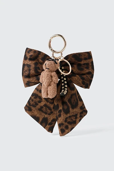 Bear Keychain with Leopard Bow