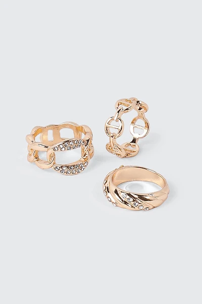 3-Pack Stone Accent Chain Rings