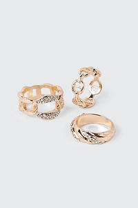 3-Pack Stone Accent Chain Rings