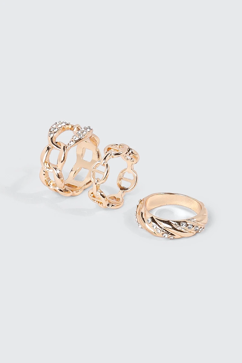 3-Pack Stone Accent Chain Rings