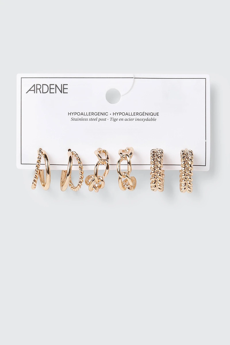 3-Pack Assorted Hoop Earrings