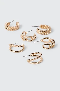 3-Pack Assorted Hoop Earrings