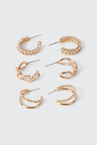 3-Pack Assorted Hoop Earrings
