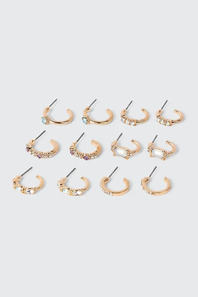 6-Pack Colored Stone Hoop Earrings