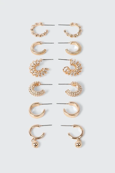 6-Pack Mixed Textured Hoop Earrings