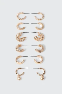 6-Pack Mixed Textured Hoop Earrings
