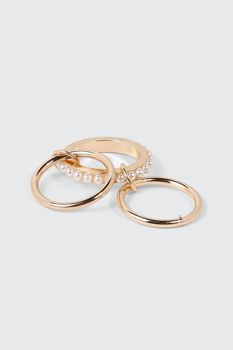 3-Piece Interlinked Faux Pearl Ring Set