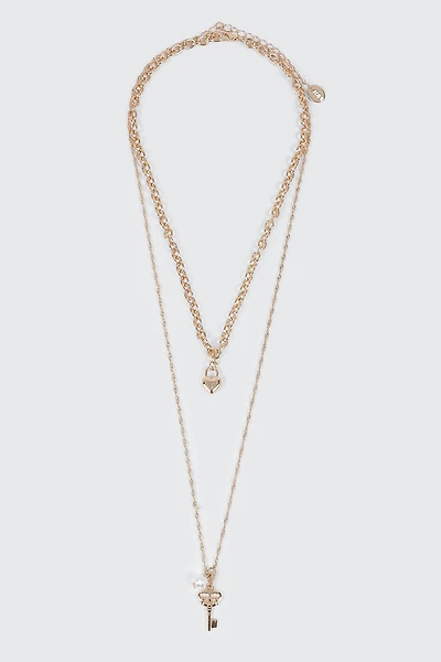 Collier à 2 rangs avec cadenas en cœur
