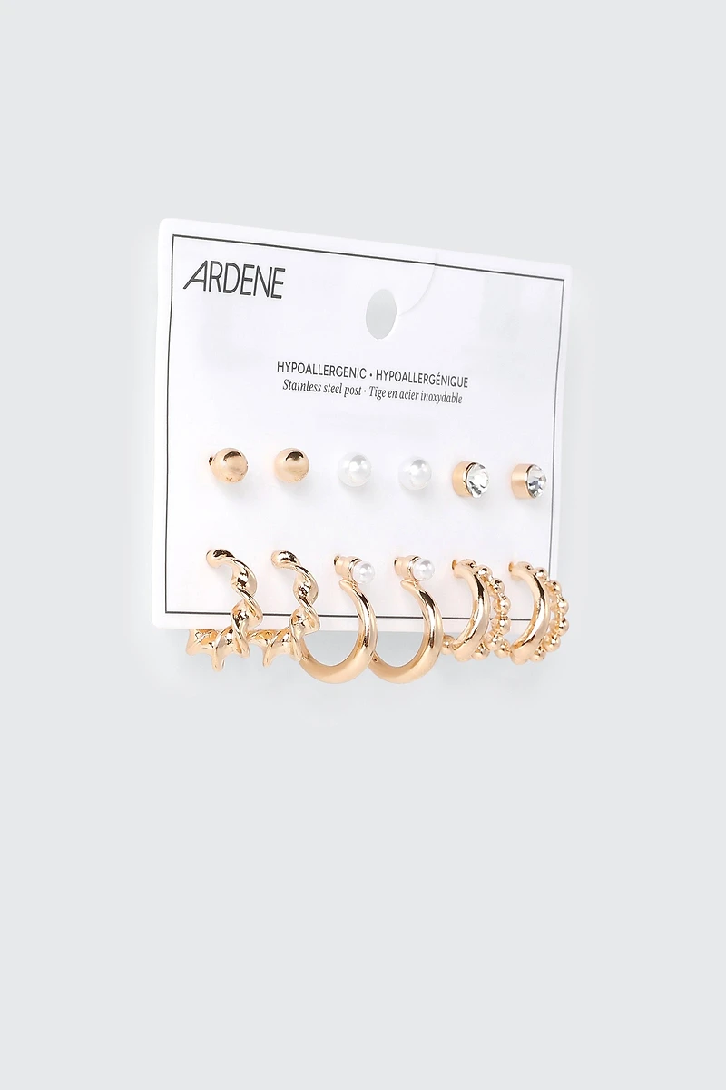 6 Pairs Twisted Hoop Earrings